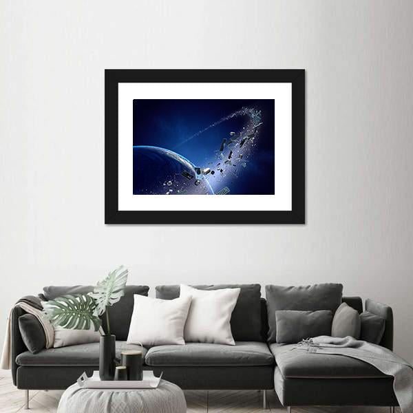 Space Junk Orbiting Around Earth Canvas Wall Art-3 Horizontal-Gallery Wrap-25" x 16"-Tiaracle