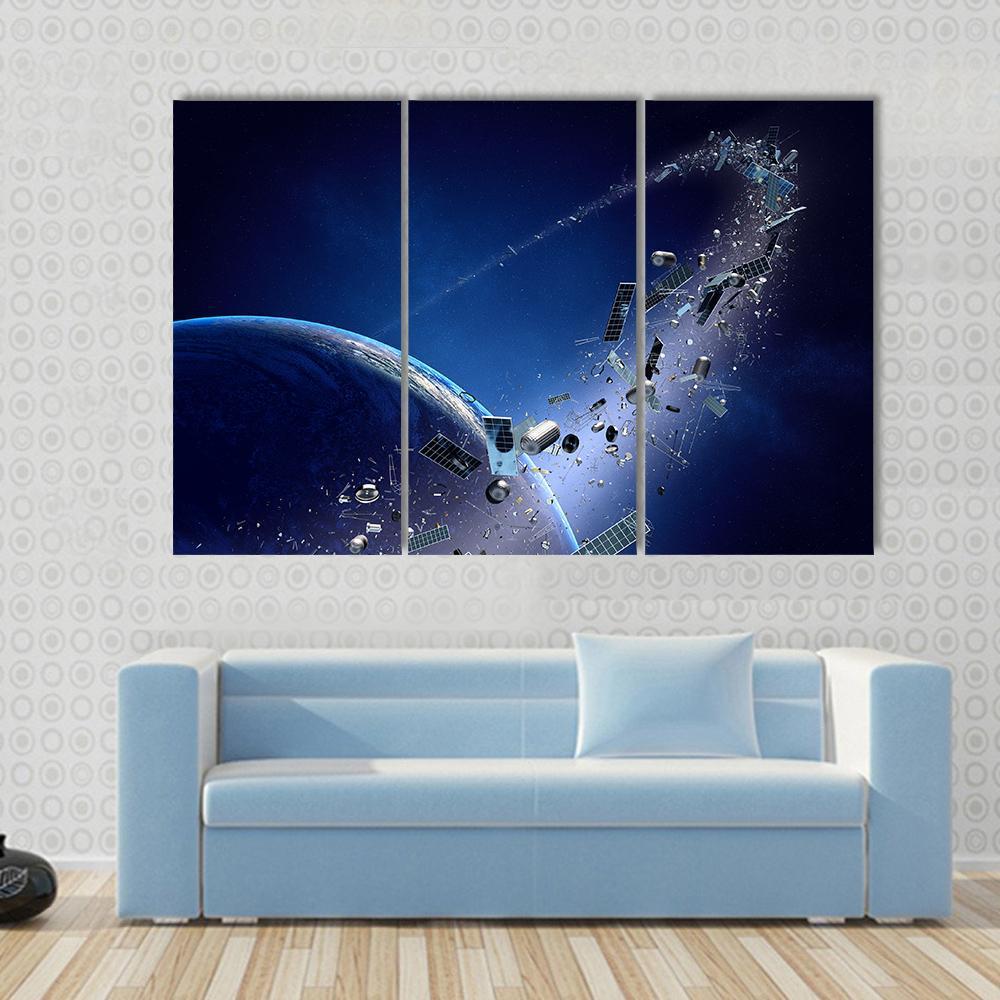 Space Junk Orbiting Around Earth Canvas Wall Art-3 Horizontal-Gallery Wrap-37" x 24"-Tiaracle