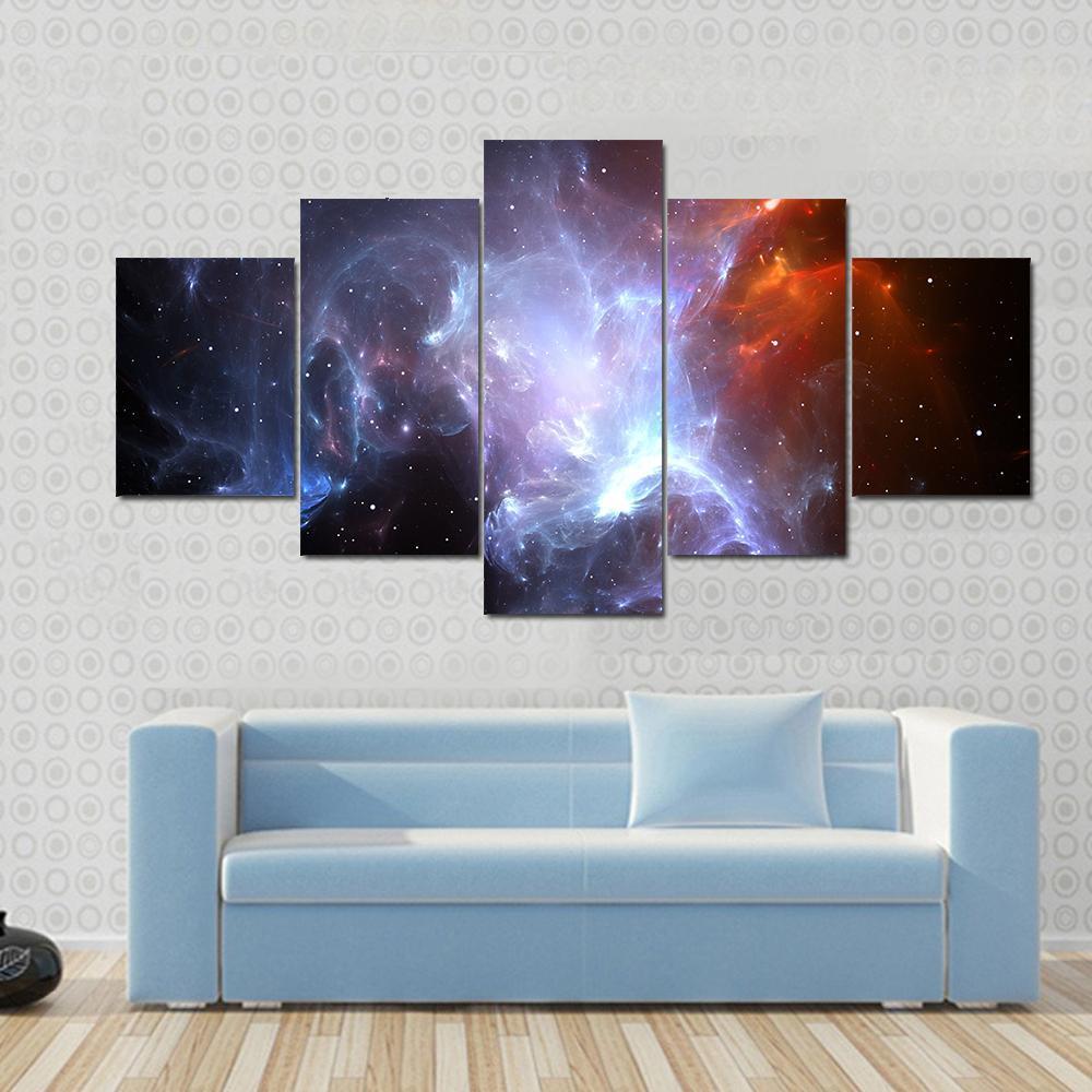 Space Nebula Canvas Wall Art-5 Star-Gallery Wrap-62" x 32"-Tiaracle