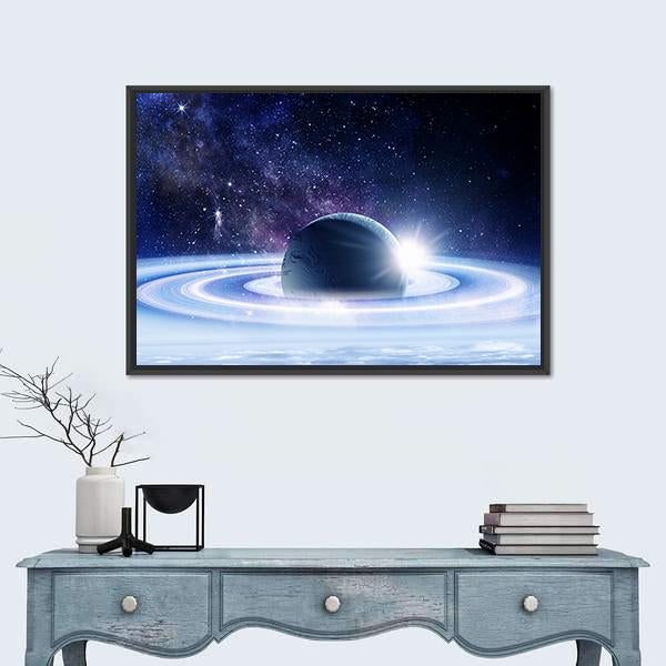 Space Planets And Nebula Canvas Wall Art-1 Piece-Floating Frame-24" x 16"-Tiaracle