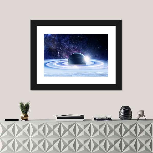 Space Planets And Nebula Canvas Wall Art-1 Piece-Framed Print-20" x 16"-Tiaracle