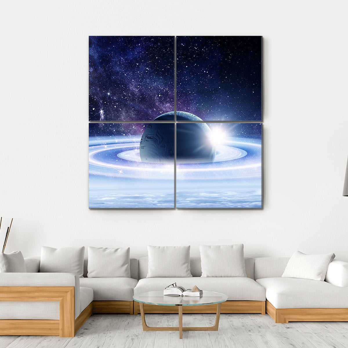 Space Planets And Nebula Canvas Wall Art-4 Square-Gallery Wrap-17" x 17"-Tiaracle