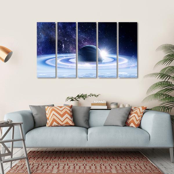Space Planets And Nebula Canvas Wall Art-5 Horizontal-Gallery Wrap-22" x 12"-Tiaracle