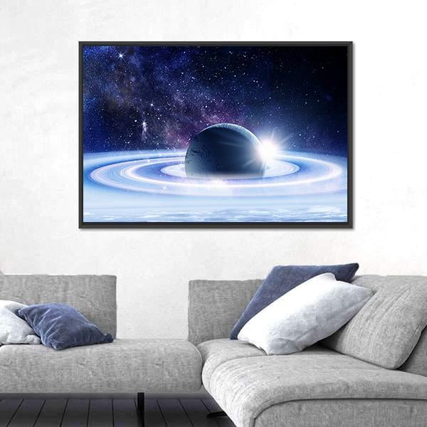 Space Planets And Nebula Canvas Wall Art-5 Horizontal-Gallery Wrap-22" x 12"-Tiaracle