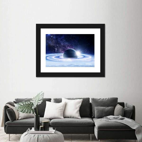 Space Planets And Nebula Canvas Wall Art-5 Horizontal-Gallery Wrap-22" x 12"-Tiaracle