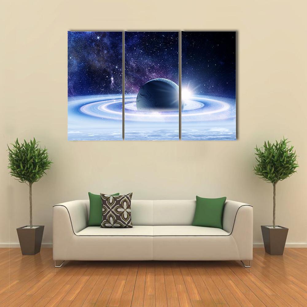 Space Planets And Nebula Canvas Wall Art-3 Horizontal-Gallery Wrap-37" x 24"-Tiaracle