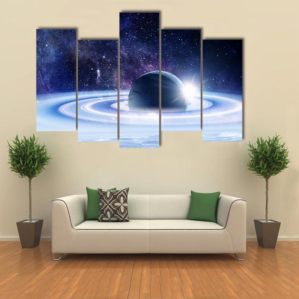 Space Planets And Nebula Canvas Wall Art-5 Pop-Gallery Wrap-47" x 32"-Tiaracle