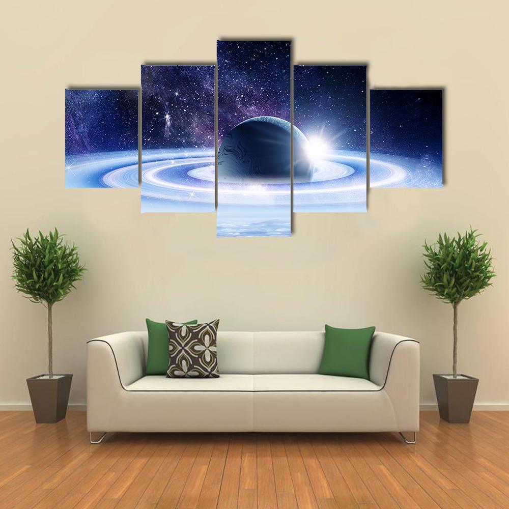 Space Planets And Nebula Canvas Wall Art-5 Star-Gallery Wrap-62" x 32"-Tiaracle