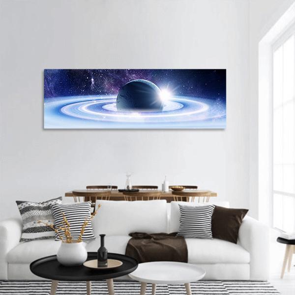 Space Planets And Nebula Panoramic Canvas Wall Art-3 Piece-25" x 08"-Tiaracle