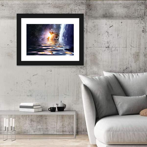 Space Planets And Sea Waters Panoramic Canvas Wall Art-1 Piece-36" x 12"-Tiaracle