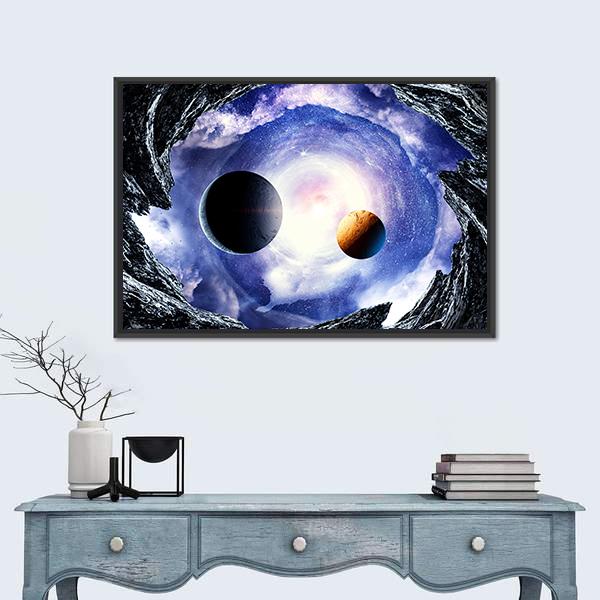 Space Planets And Starry Sky Canvas Wall Art-1 Piece-Floating Frame-24" x 16"-Tiaracle
