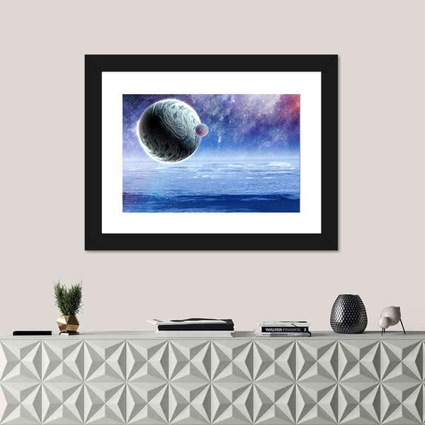 Space Planets And Starry Sky Canvas Wall Art-1 Piece-Framed Print-20" x 16"-Tiaracle