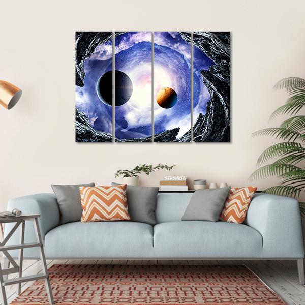 Space Planets And Starry Sky Canvas Wall Art-4 Horizontal-Gallery Wrap-34" x 24"-Tiaracle