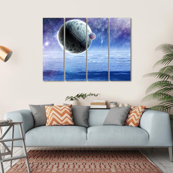 Space Planets And Starry Sky Canvas Wall Art-4 Horizontal-Gallery Wrap-34" x 24"-Tiaracle