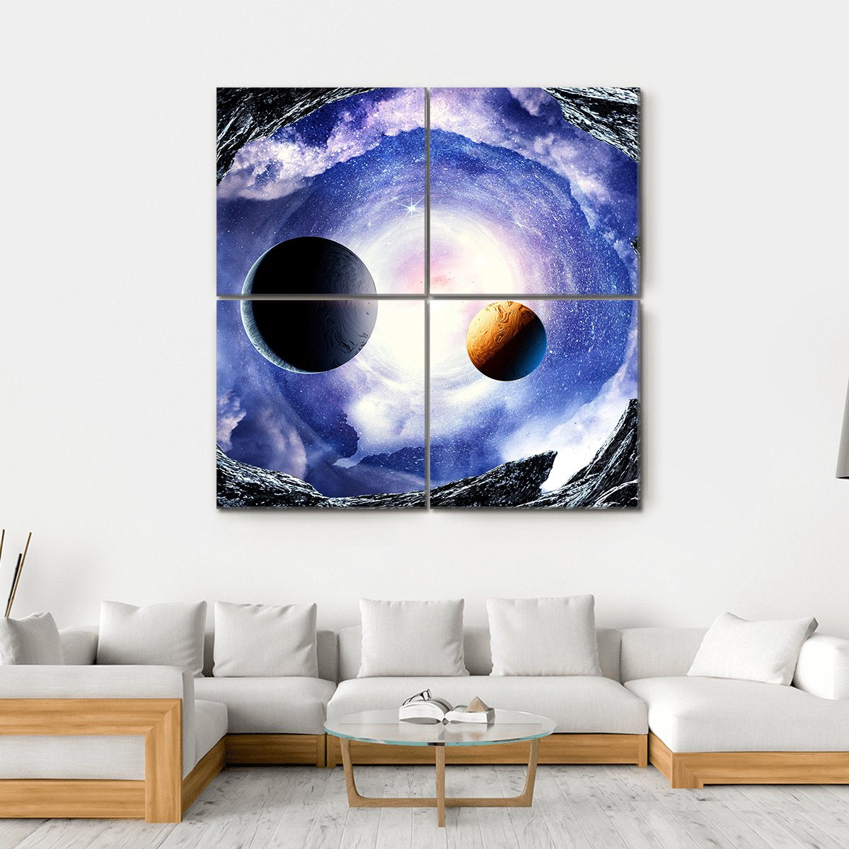 Space Planets And Starry Sky Canvas Wall Art-4 Square-Gallery Wrap-17" x 17"-Tiaracle