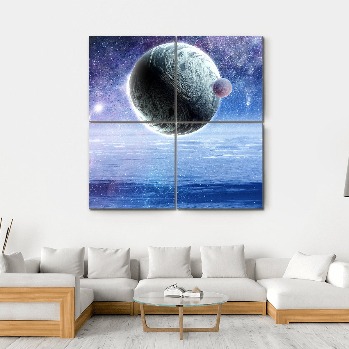 Space Planets And Starry Sky Canvas Wall Art-4 Square-Gallery Wrap-17" x 17"-Tiaracle
