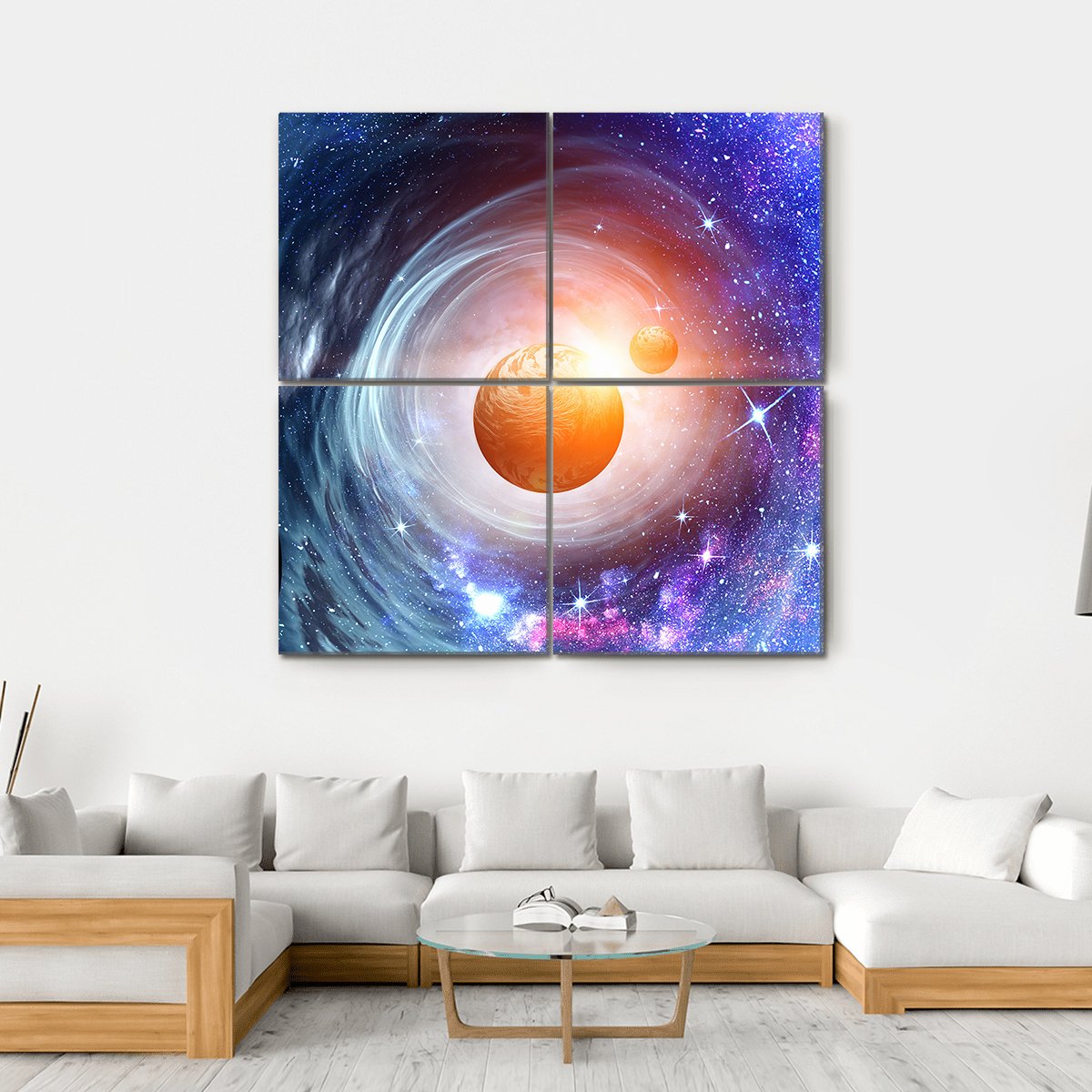 Space Planets &amp; Starry Sky Canvas Wall Art-4 Square-Gallery Wrap-17" x 17"-Tiaracle
