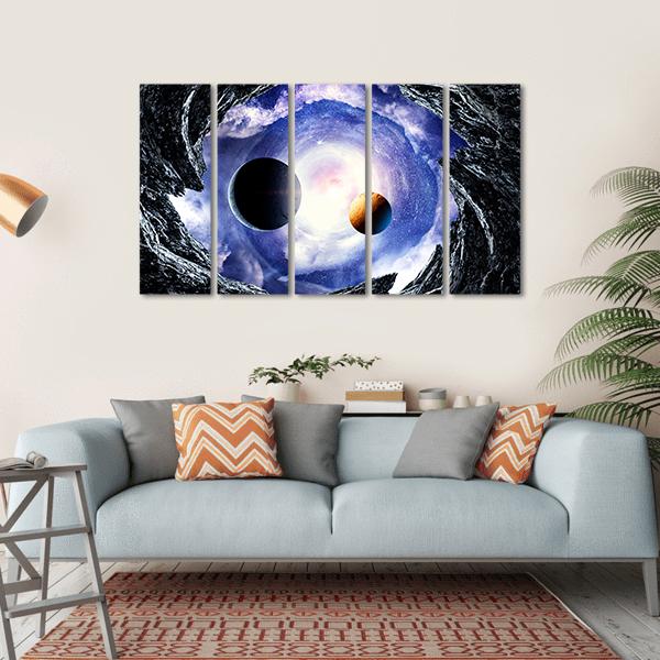 Space Planets And Starry Sky Canvas Wall Art-5 Horizontal-Gallery Wrap-22" x 12"-Tiaracle