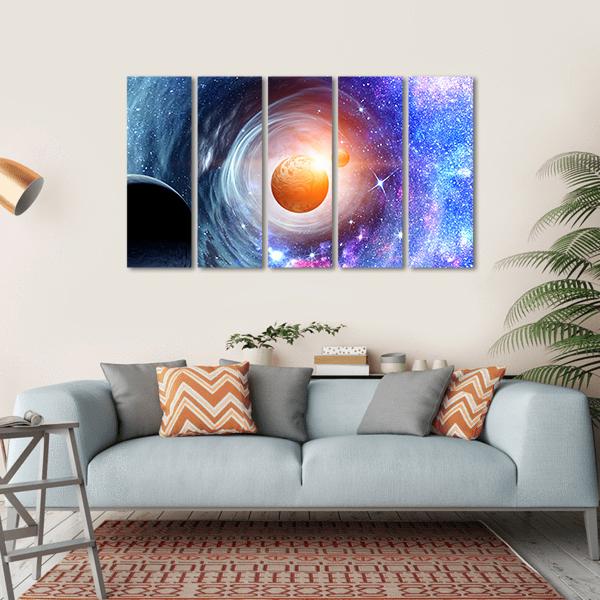 Space Planets & Starry Sky Canvas Wall Art-5 Horizontal-Gallery Wrap-22" x 12"-Tiaracle