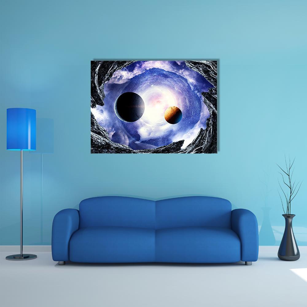 Space Planets And Starry Sky Canvas Wall Art-1 Piece-Gallery Wrap-48" x 32"-Tiaracle