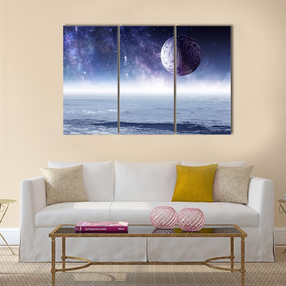 Space Planets And Starry Sky Canvas Wall Art-4 Pop-Gallery Wrap-50" x 32"-Tiaracle