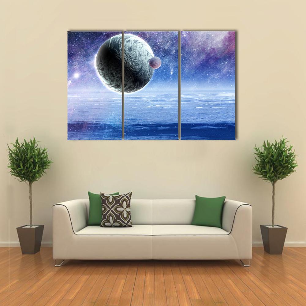 Space Planets And Starry Sky Canvas Wall Art-3 Horizontal-Gallery Wrap-37" x 24"-Tiaracle