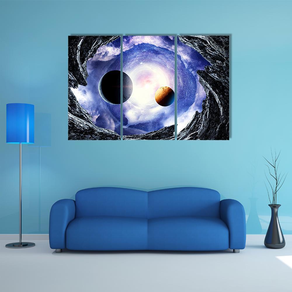 Space Planets And Starry Sky Canvas Wall Art-3 Horizontal-Gallery Wrap-37" x 24"-Tiaracle