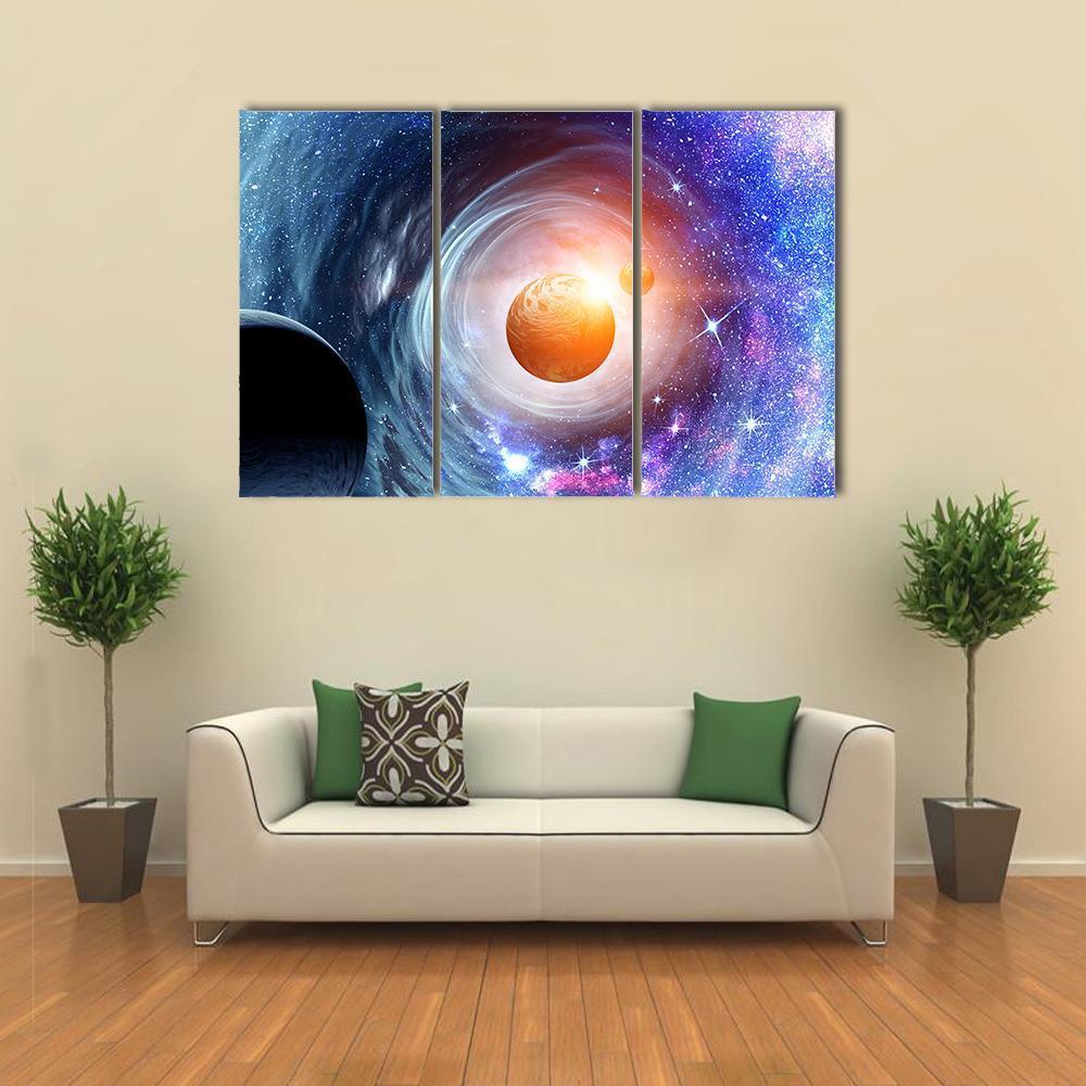 Space Planets & Starry Sky Canvas Wall Art-3 Horizontal-Gallery Wrap-37" x 24"-Tiaracle