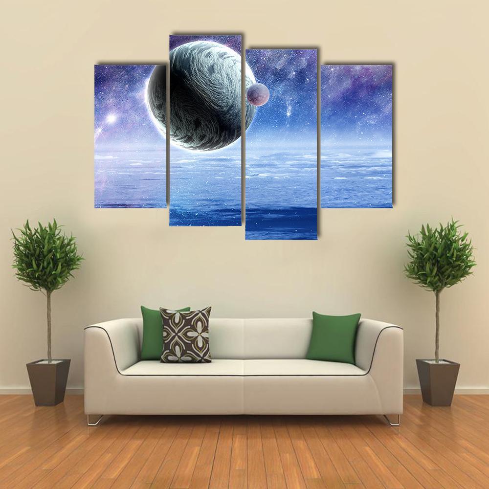 Space Planets And Starry Sky Canvas Wall Art-4 Pop-Gallery Wrap-50" x 32"-Tiaracle