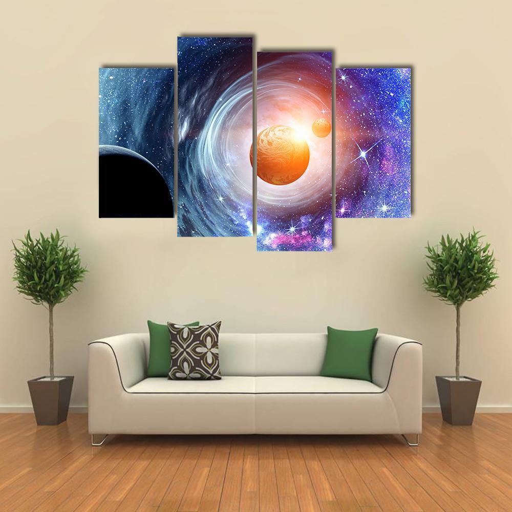 Space Planets & Starry Sky Canvas Wall Art-4 Pop-Gallery Wrap-50" x 32"-Tiaracle