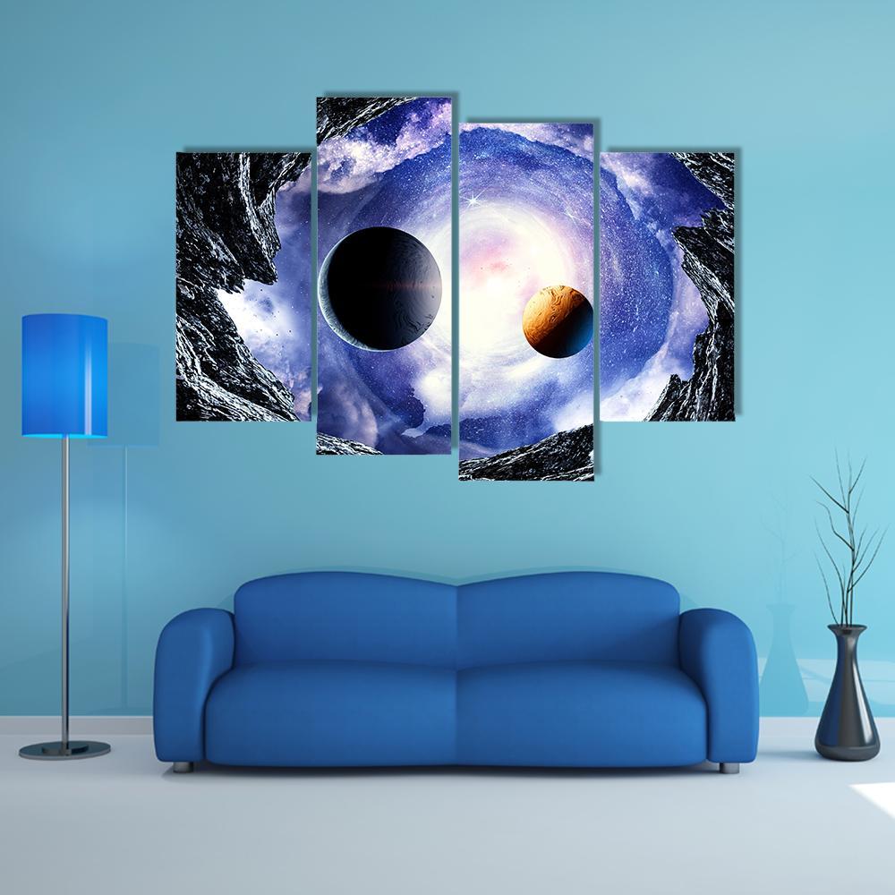 Space Planets And Starry Sky Canvas Wall Art-4 Pop-Gallery Wrap-50" x 32"-Tiaracle