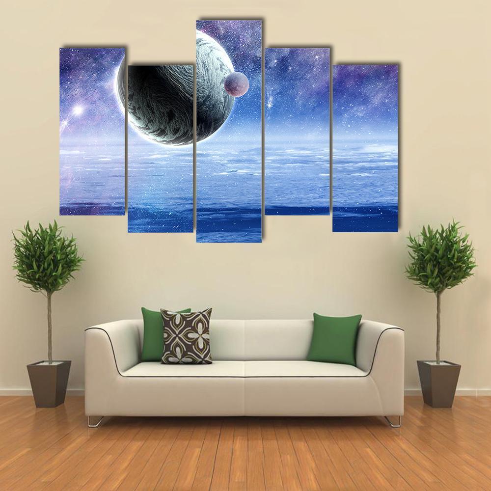 Space Planets And Starry Sky Canvas Wall Art-5 Pop-Gallery Wrap-47" x 32"-Tiaracle