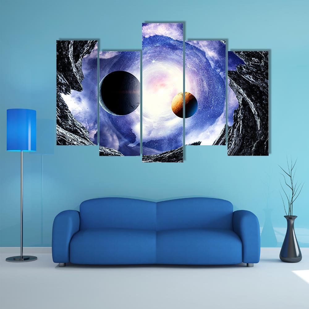 Space Planets And Starry Sky Canvas Wall Art-5 Pop-Gallery Wrap-47" x 32"-Tiaracle
