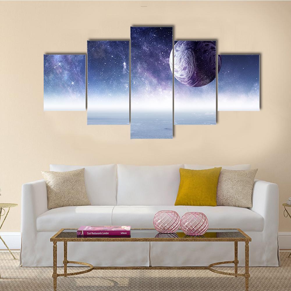 Space Planets And Starry Sky Canvas Wall Art-5 Star-Gallery Wrap-62" x 32"-Tiaracle
