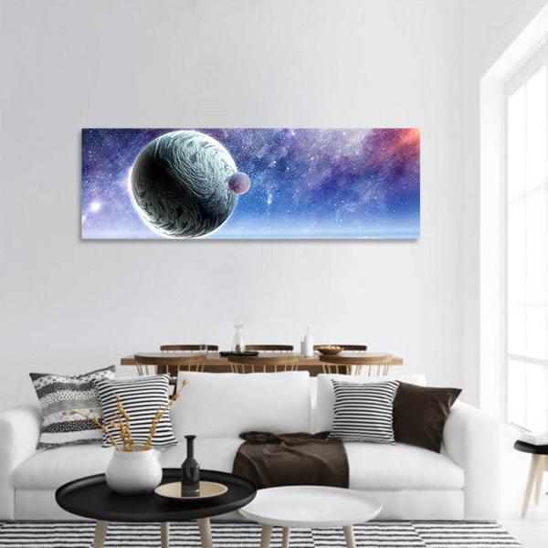 Space Planets And Starry Sky Panoramic Canvas Wall Art-1 Piece-36" x 12"-Tiaracle