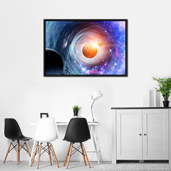 Space Planets & Starry Sky Panoramic Canvas Wall Art-1 Piece-36" x 12"-Tiaracle