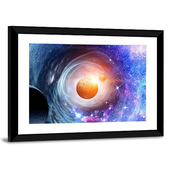 Space Planets & Starry Sky Panoramic Canvas Wall Art-1 Piece-36" x 12"-Tiaracle