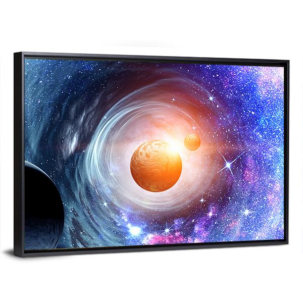 Space Planets &amp; Starry Sky Panoramic Canvas Wall Art-1 Piece-36" x 12"-Tiaracle