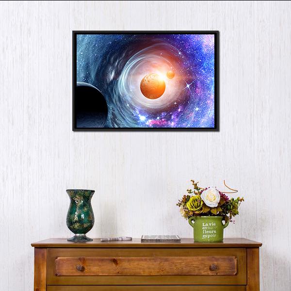 Space Planets &amp; Starry Sky Canvas Wall Art-1 Piece-Floating Frame-24" x 16"-Tiaracle
