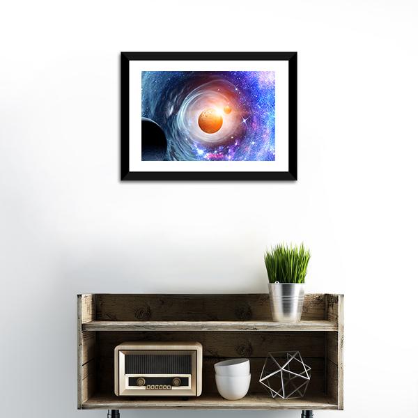 Space Planets &amp; Starry Sky Canvas Wall Art-1 Piece-Framed Print-20" x 16"-Tiaracle