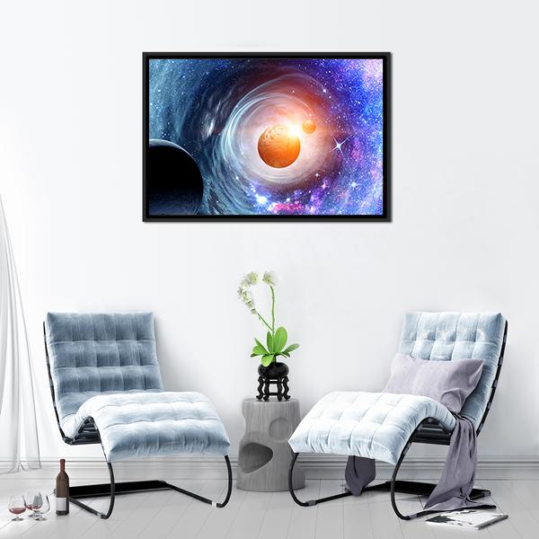 Space Planets &amp; Starry Sky Canvas Wall Art-1 Piece-Floating Frame-24" x 16"-Tiaracle
