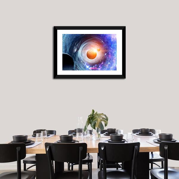Space Planets &amp; Starry Sky Canvas Wall Art-1 Piece-Framed Print-20" x 16"-Tiaracle