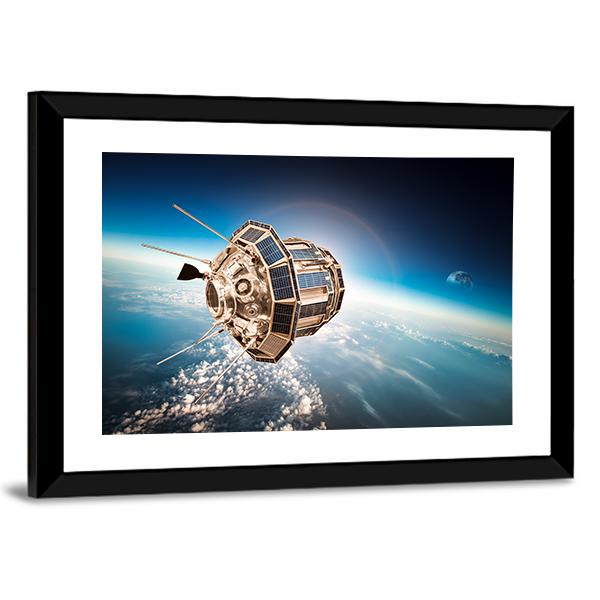 Space Satellite Orbiting The Earth Panoramic Canvas Wall Art-1 Piece-36" x 12"-Tiaracle
