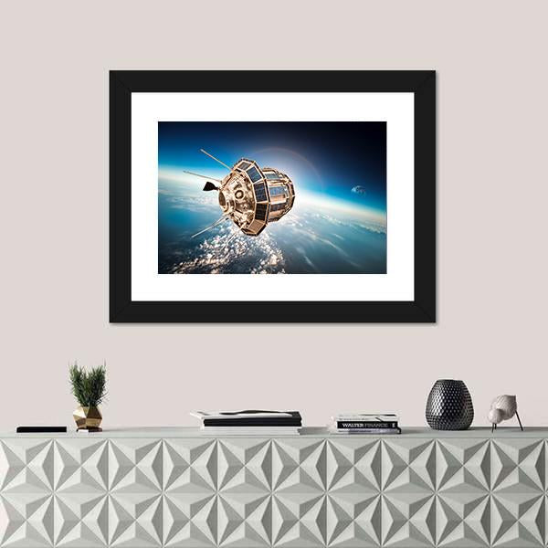 Space Satellite Orbiting The Earth Panoramic Canvas Wall Art-1 Piece-36" x 12"-Tiaracle