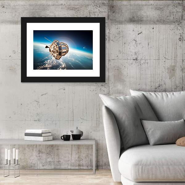 Space Satellite Orbiting The Earth Panoramic Canvas Wall Art-1 Piece-36" x 12"-Tiaracle