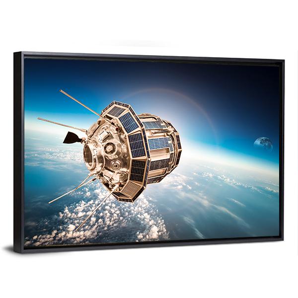 Space Satellite Orbiting The Earth Panoramic Canvas Wall Art-1 Piece-36" x 12"-Tiaracle
