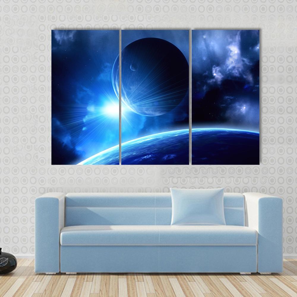 Planets &amp; Nebula Canvas Wall Art-3 Horizontal-Gallery Wrap-37" x 24"-Tiaracle
