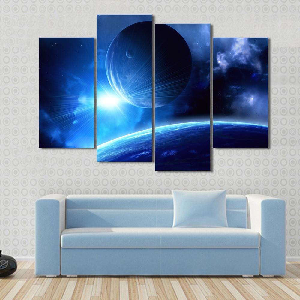 Planets &amp; Nebula Canvas Wall Art-4 Pop-Gallery Wrap-50" x 32"-Tiaracle