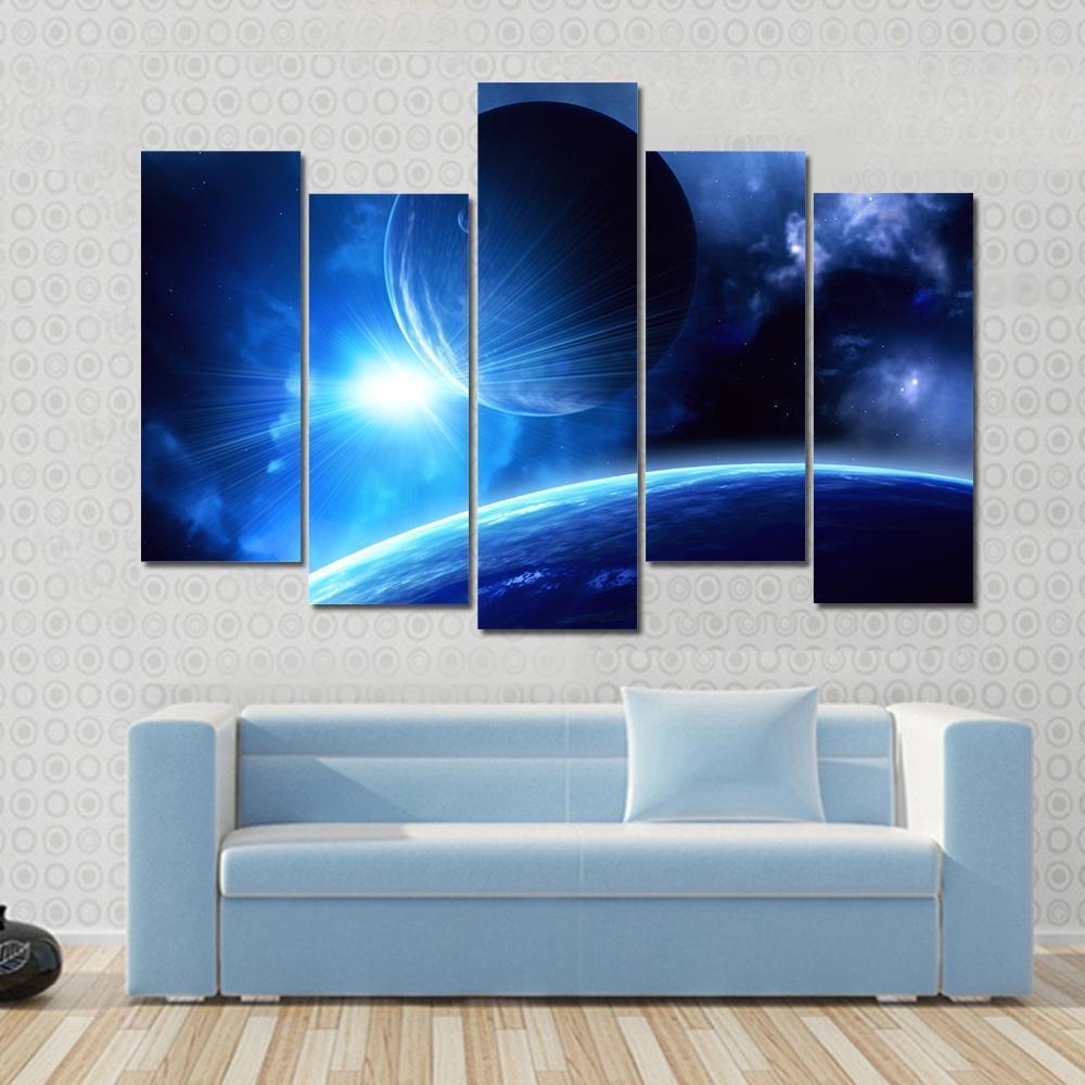 Planets &amp; Nebula Canvas Wall Art-5 Pop-Gallery Wrap-47" x 32"-Tiaracle