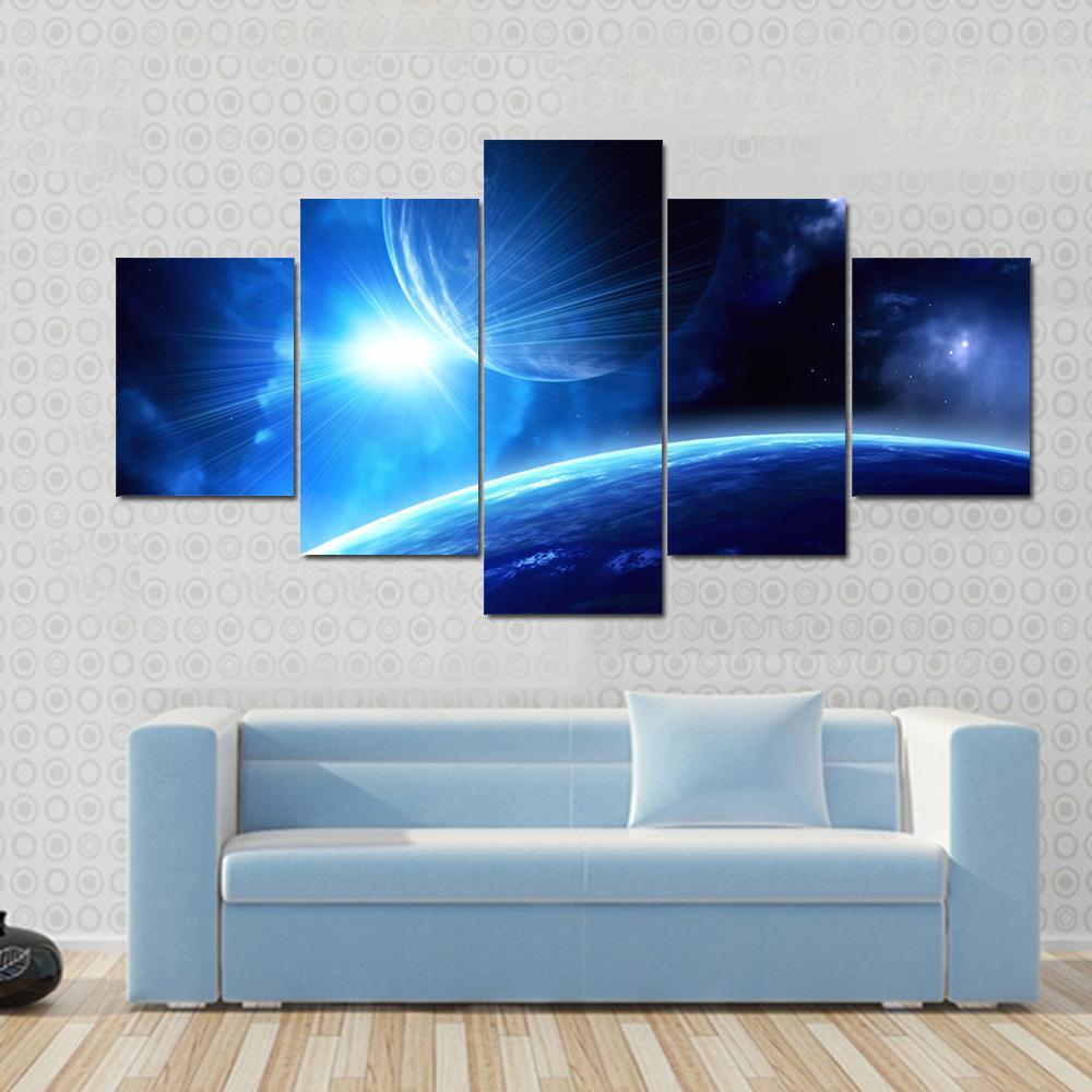 Planets &amp; Nebula Canvas Wall Art-5 Star-Gallery Wrap-62" x 32"-Tiaracle